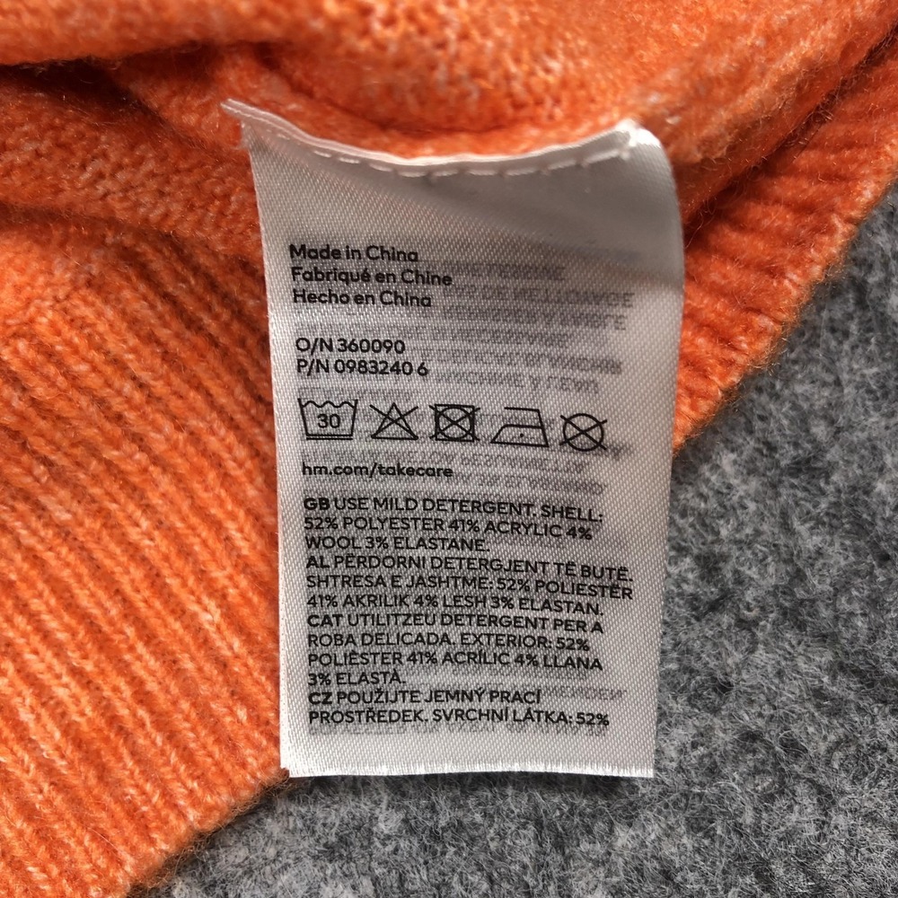 H&M Sweater Womens XS Orange Crewneck Tight Knit Pullover Stretch Long Sleeve - Picture 7 of 16